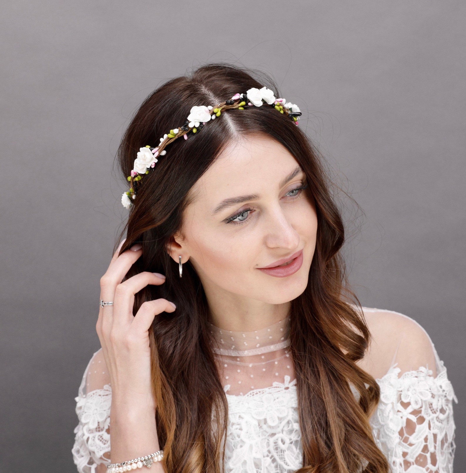 White Flower Crown Wedding Headpiece Flower Girl Crown Bridal Etsy