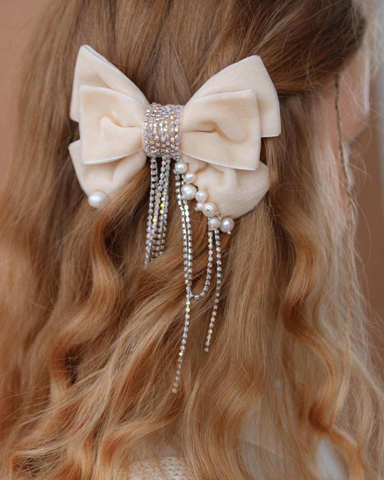 Pearl Heart Charm Hair Bow Barrette