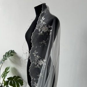 Lace mantilla vei one tier bridal veil with lace trim lace wedding veil lace veil long cathedral veil romantic veil embroidery veil wedding