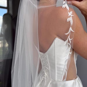 Velo da sposa, velo ricamato, velo da sposa, velo a foglia, velo corto, velo al gomito, velo fino alla punta delle dita, velo con bordo in pizzo, velo boho, veli da sposa avorio.