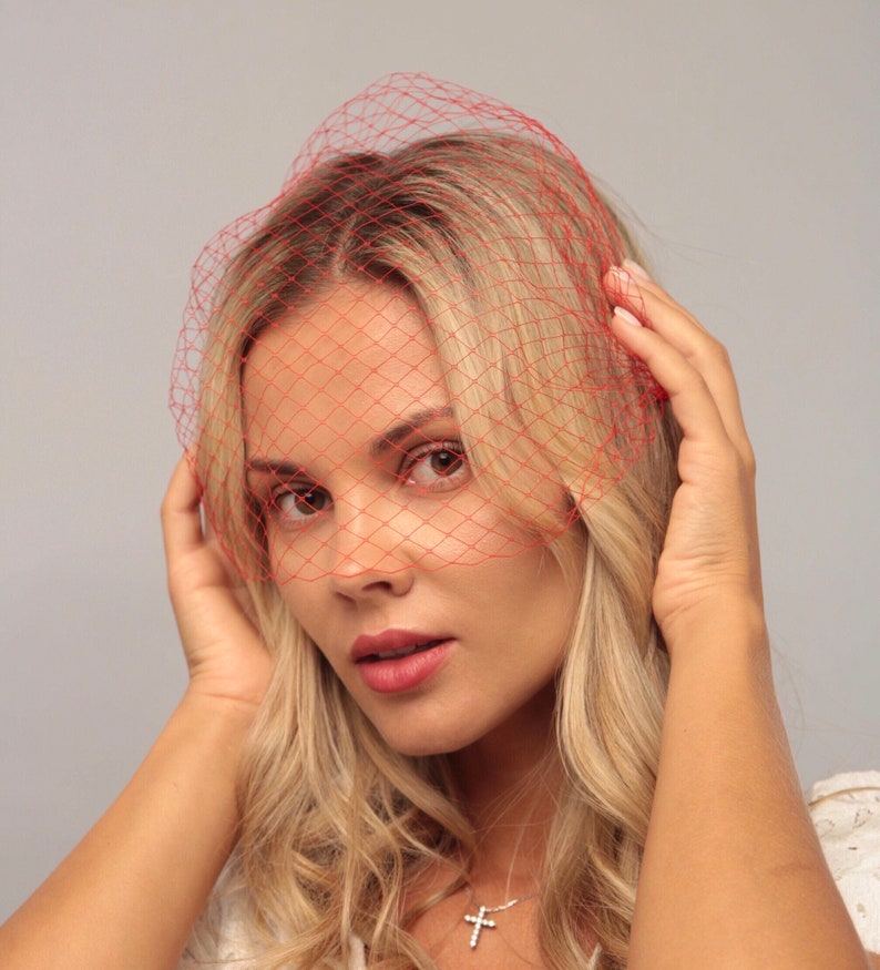 Red birdcage veil wedding veil cage veil red hair piece bird Etsy