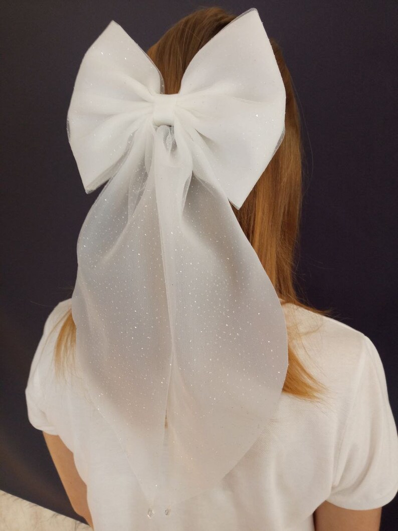 Hair Bow Glitter Bridal Bow Hair Wedding Hair Bow Bride Hair Etsy