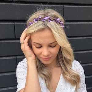 Floral crown wedding flower crown purple wedding headpiece flower headband bridal hairpiece bridesmaid lavender crown flower girl leaf crown
