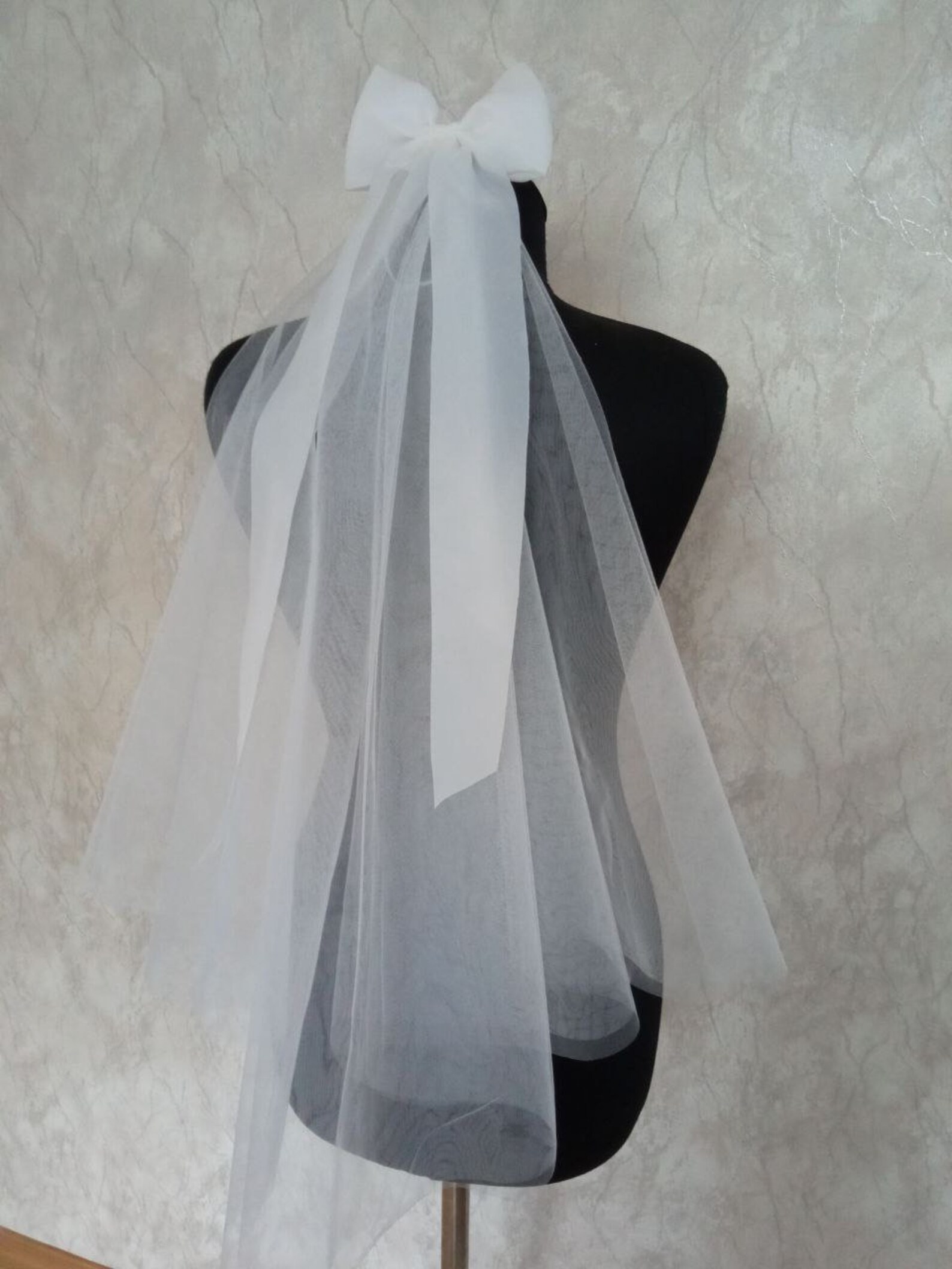Bow With Veil Bridal Veil Bow Veil Wedding Veil Ivory Boho Etsy