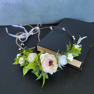Coroa floral para casamento, coroa de flores para noiva, coroa de flores para cabeça, acessório para cabelo para casamento, coroa floral boho para noiva, coroa branca