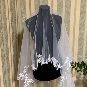 Veil lace cathedral wedding veil lace fingertip length lace veil wedding chapel veil floral lace trim bridal veil lace with flower veils image 4