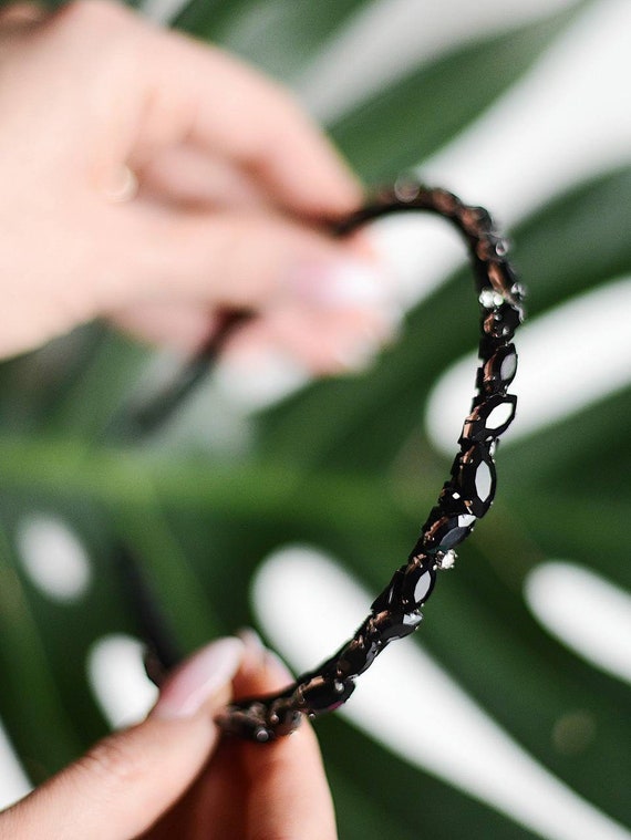 Black Headband Bridal Headpiece Tiara Beaded Headband for Women