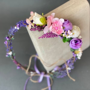 Purple lavender flower crown wedding floral headband bridal hair wreath wedding headpiece flower girl crown maternity crown bridesmaid boho