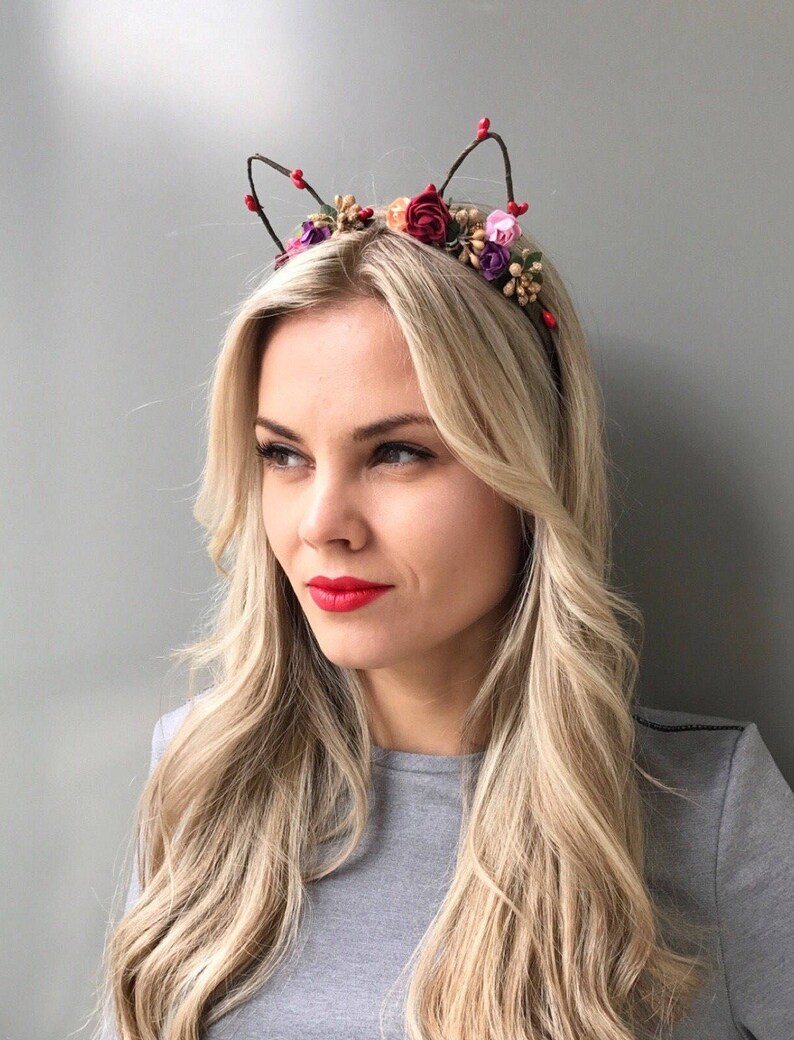 Flower Cat Ears Headband Kitty Ears Toddler Cat Ear Headband Etsy