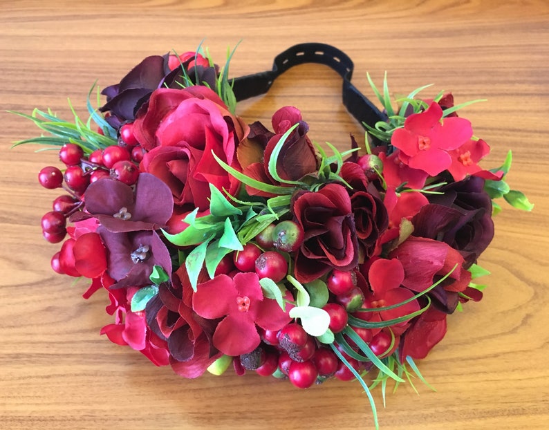 Red flower crown wedding floral headband bridal flower headband wedding flower crown adult flower headpiece girl crown bridal head pieces