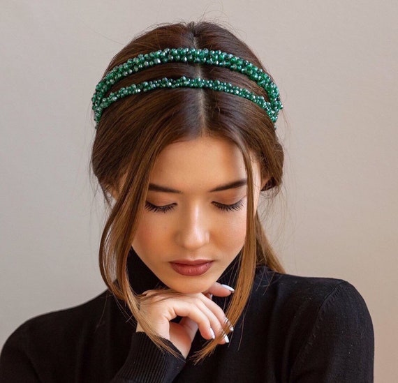 Green Beaded Headband Green Beaded Headband