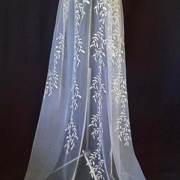 Wedding veil with leaves veil lace veil bridal cathedral veil soft tulle veil for bride chapel length lace veil boho veil wedding veil 1tier