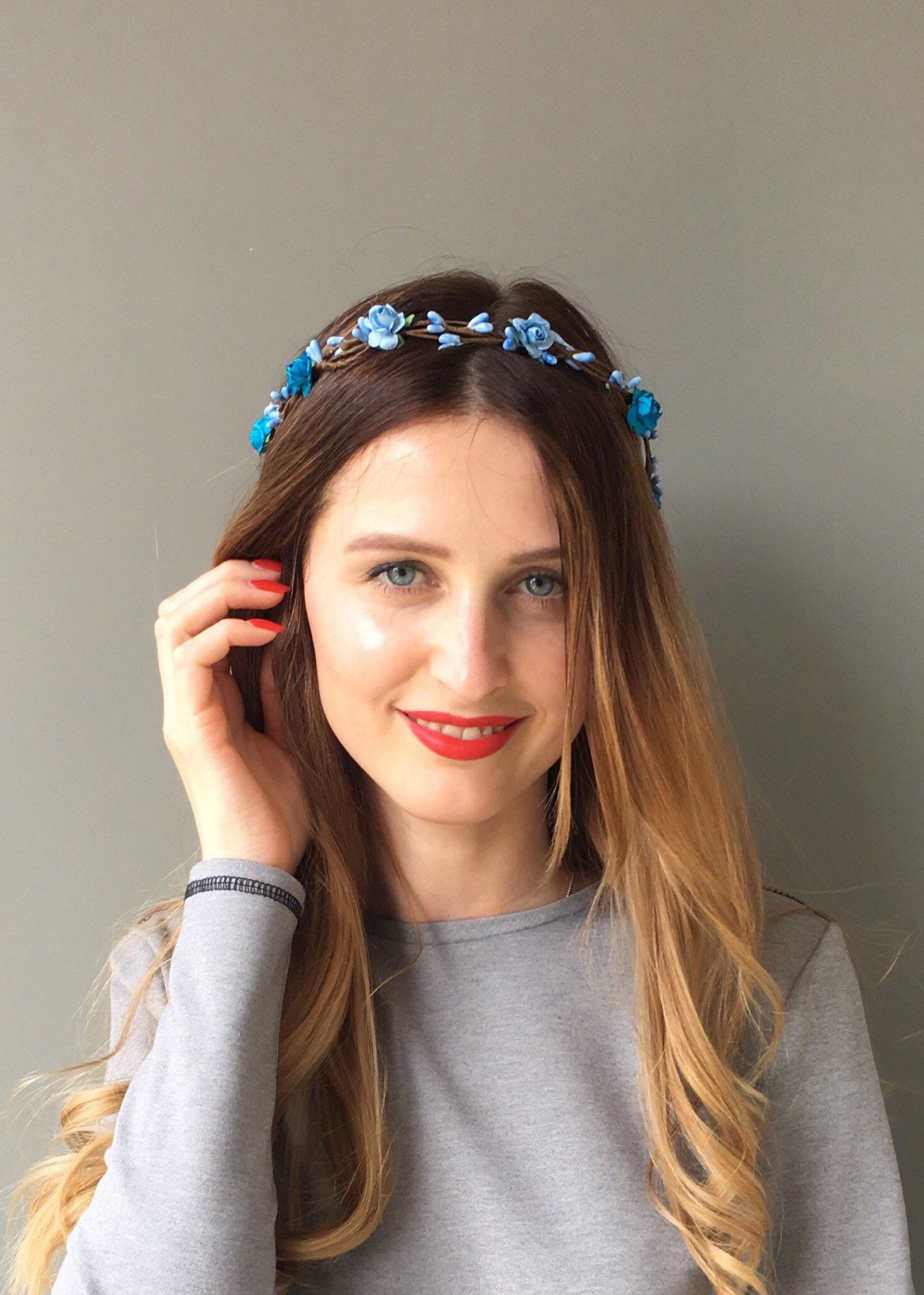 Blue flower crown wedding floral crown wedding crown bridal Etsy