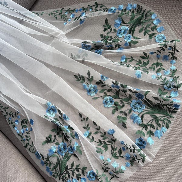 Veil blue embroidery wedding veil colorful flowers veil wedding veil green veil short veil cathedral veil long bridal veil lace wedding