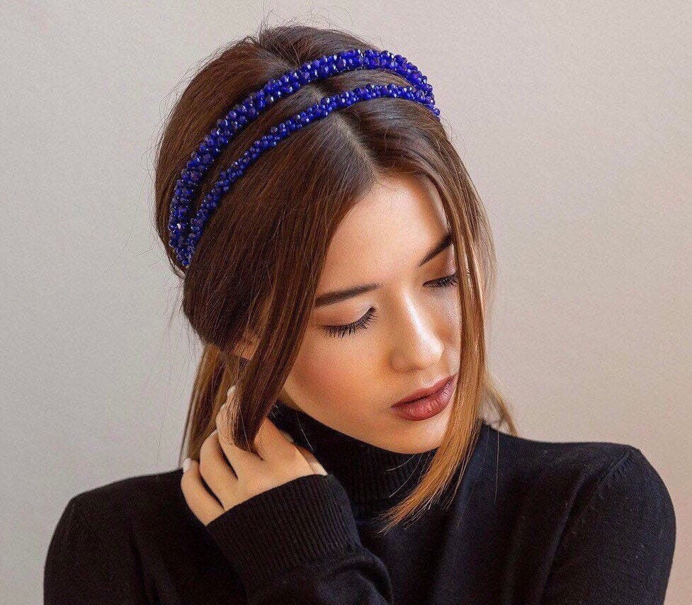 Blue beaded headbands for women wedding hair accessories Etsy