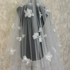Flower veil long wedding veil floral embroidered flower veil wedding floral veil 3D floral veil blush veil flower two tier veil cathedral