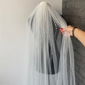 Beaded wedding veil pearl bridal veil short veil elbow veil fingertip length pearls veil for bride veil cathedral long veil wedding boho