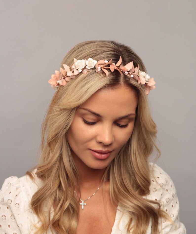 White blush flower crown wedding floral crown wedding headband Etsy