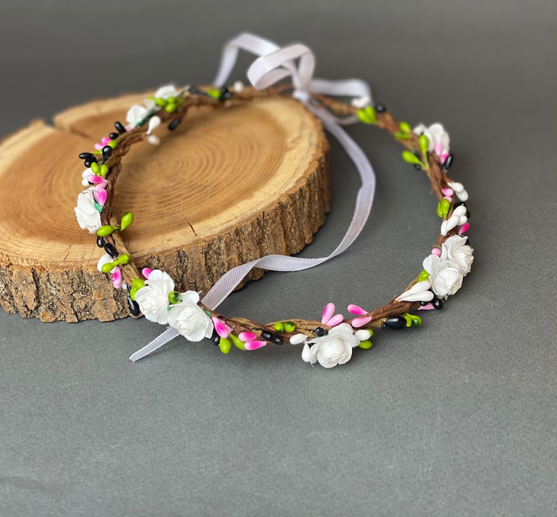 White Flower Crown Wedding Headpiece Flower Girl Crown Bridal Etsy