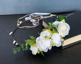 Flower crown wedding floral crown wedding headband flower girl crown flower hair wreath wedding flower crown ivory bridal floral crown adult