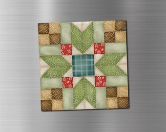 Quilt Star Block Canvas Magnet, 3x3, Fridge Magnet