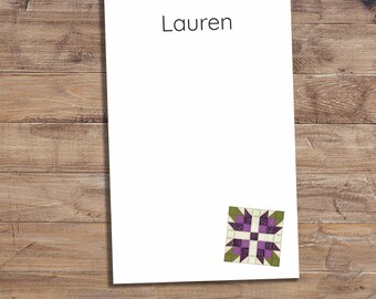 Personalized Purple Rose Bud Quilt Block Design Notepad