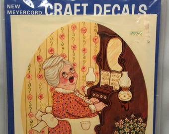 Vintage Meyercord Decal - Grandma/Piano