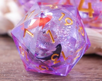 Koi Fantasy Resin Dice Set, Glittering White Liquid Core Dice for RPGs, Christmas Gifts, Liquid Core Dice Set for Dungeons and Dragons