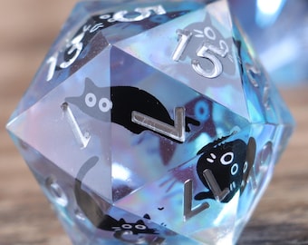 Black Cat Resin Dice, RPG Dice Set, DM Gifts, Nerdy Gifts, Dungeons and Dragons, Handmade Polyhedral Dice