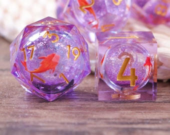 Koi Fantasy Resin Dice Set, Glittering White Liquid Core Dice for RPGs, Christmas Gifts, Liquid Core Dice Set for Dungeons and Dragons