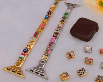 Gold and Silver Italian Charm Bracelet Apple Watch Band, Personalised Apple Watch Band,Custom Apple Watch Charms