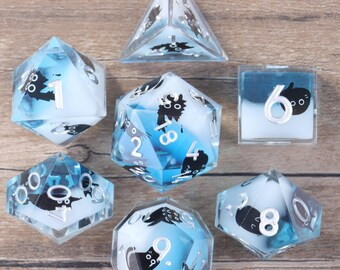 Black Cat Resin Dice, RPG Dice Set, DM Gifts, Nerdy Gifts, Dungeons and Dragons, Handmade Polyhedral Dice