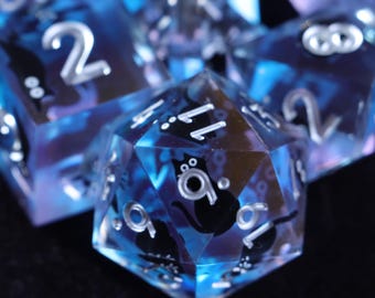 Black Cat Resin Dice, RPG Dice Set, DM Gifts, Nerdy Gifts, Dungeons and Dragons, Handmade Polyhedral Dice