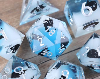 Black Cat Resin Dice, RPG Dice Set, DM Gifts, Nerdy Gifts, Dungeons and Dragons, Handmade Polyhedral Dice