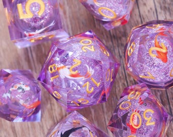 Koi Fantasy Resin Dice Set, Glittering White Liquid Core Dice for RPGs, Christmas Gifts, Liquid Core Dice Set for Dungeons and Dragons