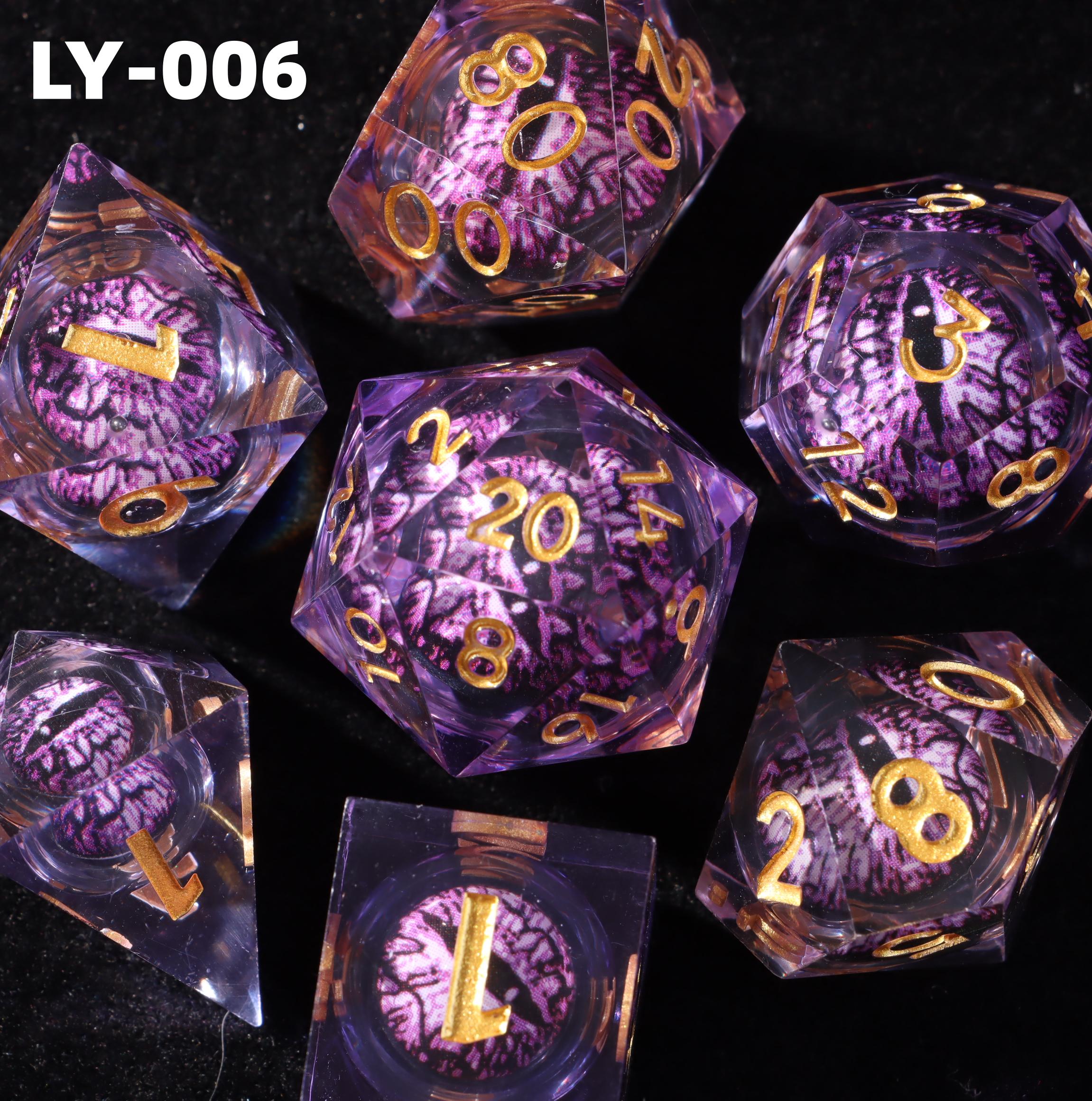 Set De Dés D&D Dragon Eye En Résine – 7 Pièces, Bords Tranchants, Vert Foncé, Avec Pochette