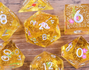 Floral Dnd Dice Set, For Role Playing Games, Resin Dice, Sharp Edge Dice, D6, D20, DND Gift