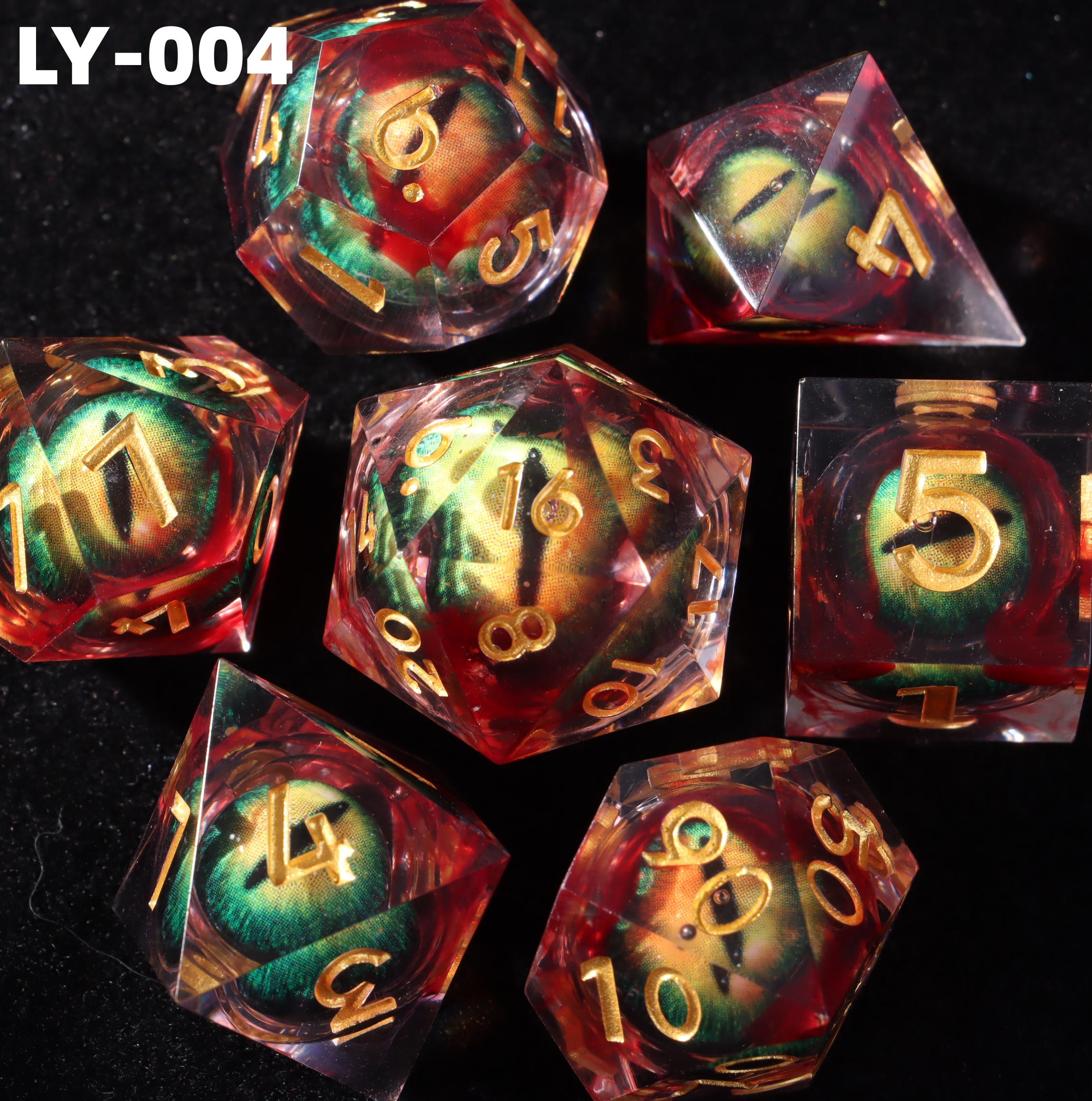 Set De Dés D&D Dragon Eye En Résine – 7 Pièces, Bords Tranchants, Vert Foncé, Avec Pochette