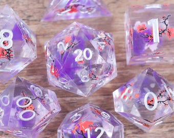 Floral Dnd Dice Set, For Role Playing Games, Resin Dice, Sharp Edge Dice, D6, D20, DND Gift