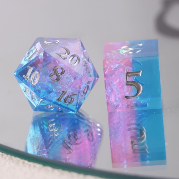 Pink-Blue Sharp Edge DND Dice, Resin Dice Set,TTRPG Dice set Polyhedral Dice Set, dnd gifts, d and d dice D20 D6