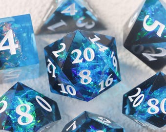Dados de resina de rayo azul y negro, juego de dados de resina con borde afilado, juego de dados poliédricos azul y negro, juego de dados D&D para mazmorras y dragones, regalo DND