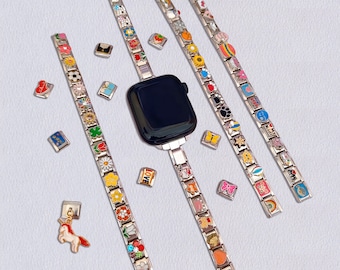 Silver Italian Charm Bracelet Apple Watch Bands, Custom Apple Watch Charm Bracelets, Custom Apple Watch Bands for Men and Women
