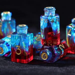 Rödblå 7-tärningsset med trolldrycker, för RPG-bordsspel, som Dungeons and Dragons, D6 D20 Alkemistflaska