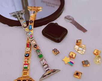 Gold Silver Italian Apple Watch Bands Charms bracelets, Custom Apple Watch Band Bracelet for Women, Metal Apple Watch Bands