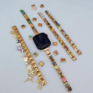 Pulseras de oro italianas con dijes para Apple Watch, dijes personalizados para Apple Watch, correas y correas de metal para Apple Watch, 45% de descuento adicional.