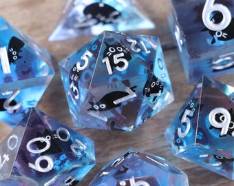 Black Cat Resin Dice, RPG Dice Set, DM Gifts, Nerdy Gifts, Dungeons and Dragons, Handmade Polyhedral Dice