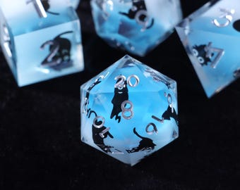 Black Cat Resin Dice, RPG Dice Set, DM Gifts, Nerdy Gifts, Dungeons and Dragons, Handmade Polyhedral Dice