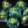 Green Dragon Eye Dice, Handmade Sharp Edge Resin Dice for DnD, RPG, Tabletop Games, DND Player Gift, D20 Dice Set, Liquid Core Dice Set