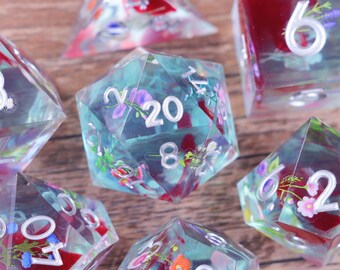 Floral Dnd Dice Set, For Role Playing Games, Resin Dice, Sharp Edge Dice, D6, D20, DND Gift