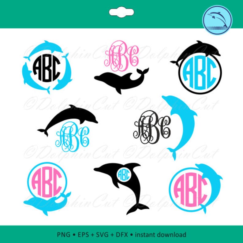 Download Dolphin Circle Monogram Frames black silhouette for cut cricut | Etsy